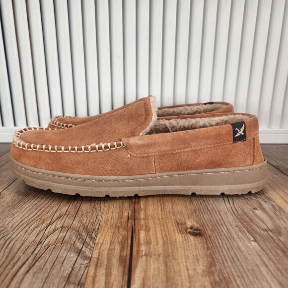 Eddie Bauer Loudon Men Sz 9.5 - 10.5 L Brown Suede Memory Foam Faux Fur Slippers - Picture 3 of 10